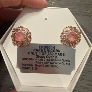 Rare Unicorn Rose Gold Stud Earrings with Pink Lab-Created Rose Quartz